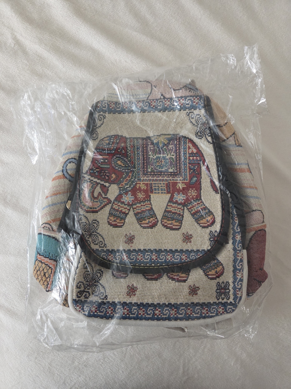 Elephant Tapestry Backpack - Cream/Beige & Multicolor